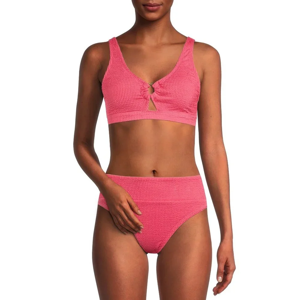Time and Tru Women's Plus Crinkle Texture Bikini Swim Bottom Pink Size 3X
